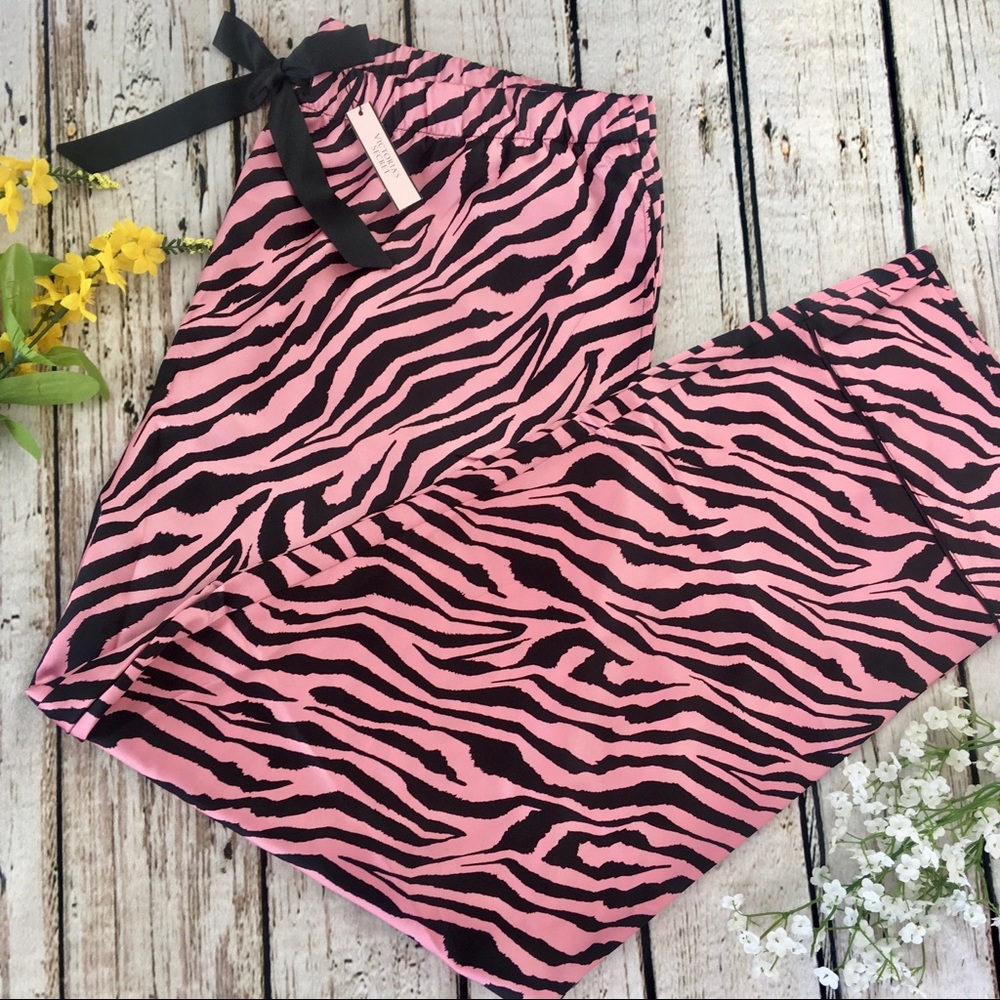 NWT XL Victoria’s Secret Satin PJ Pants Pink Zebra